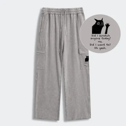 Tokyo-Tiger Black Cat Scratches People Washed Utility Sweatpants