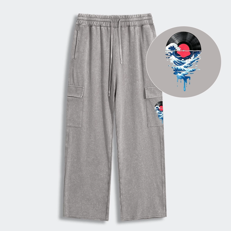 Tokyo-Tiger Vinyl Records And Waves Washed Utility Sweatpants
