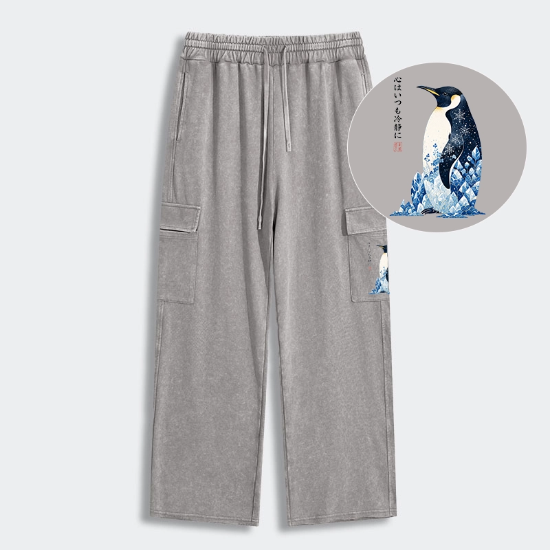 Tokyo-Tiger Keep Calm Penguin Washed Utility Sweatpants