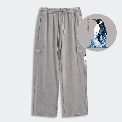 Tokyo-Tiger Keep Calm Penguin Washed Utility Sweatpants