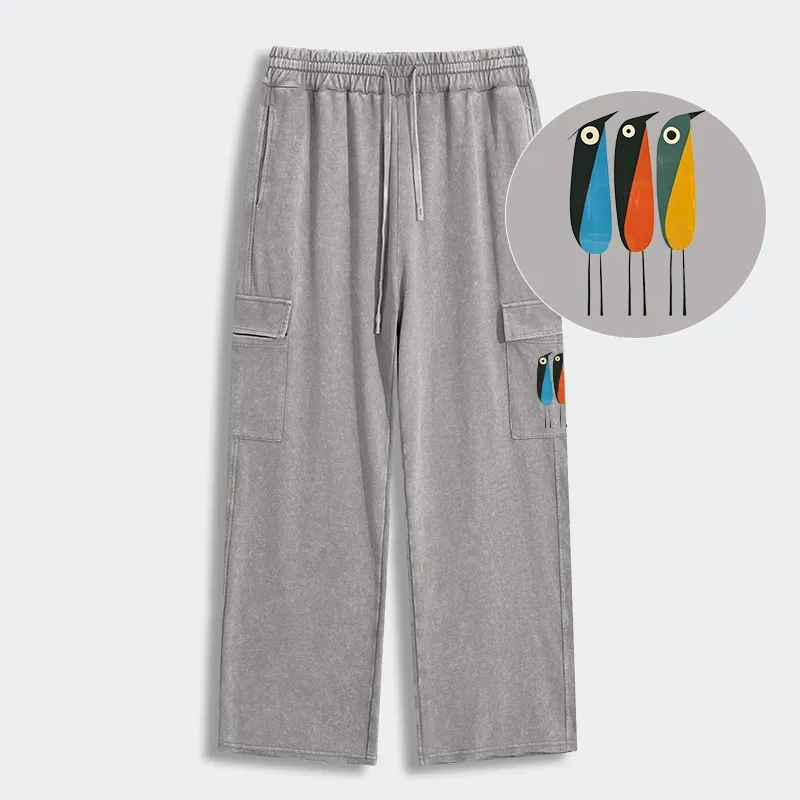 Tokyo-Tiger Bold Shape Birds Washed Utility Sweatpants
