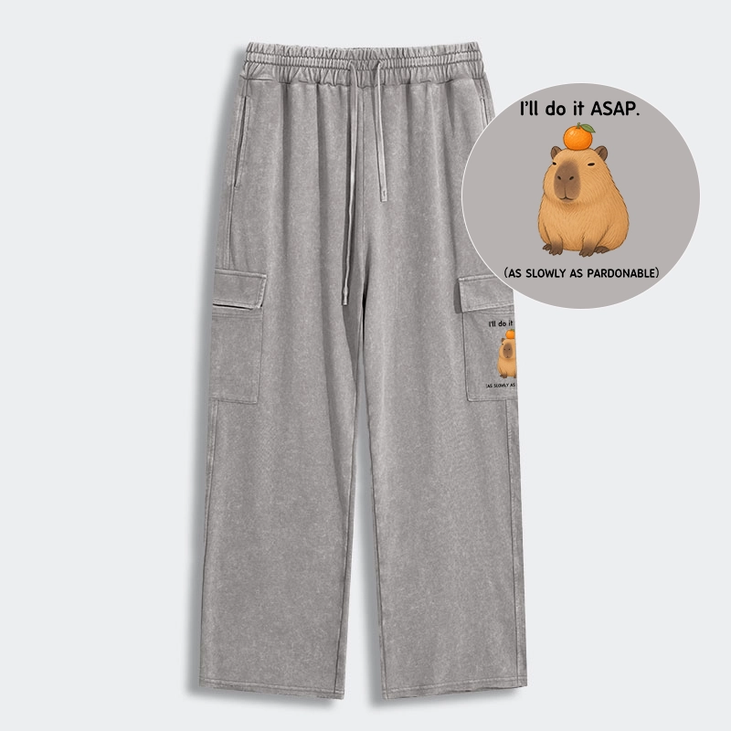 Tokyo-Tiger Slow Task Capybara Meme Washed Utility Sweatpants