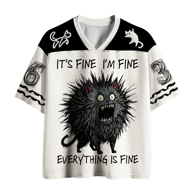Tokyo-Tiger It's Fine I'm Fine Funny Mental Health Cat Mesh Jersey