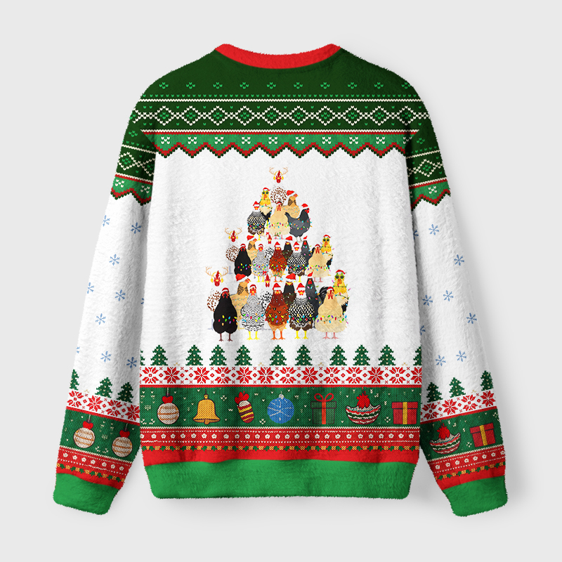 Tokyo-Tiger A Flock Of Christmas Chickens Fuzzy Christmas Ugly Sweatshirt