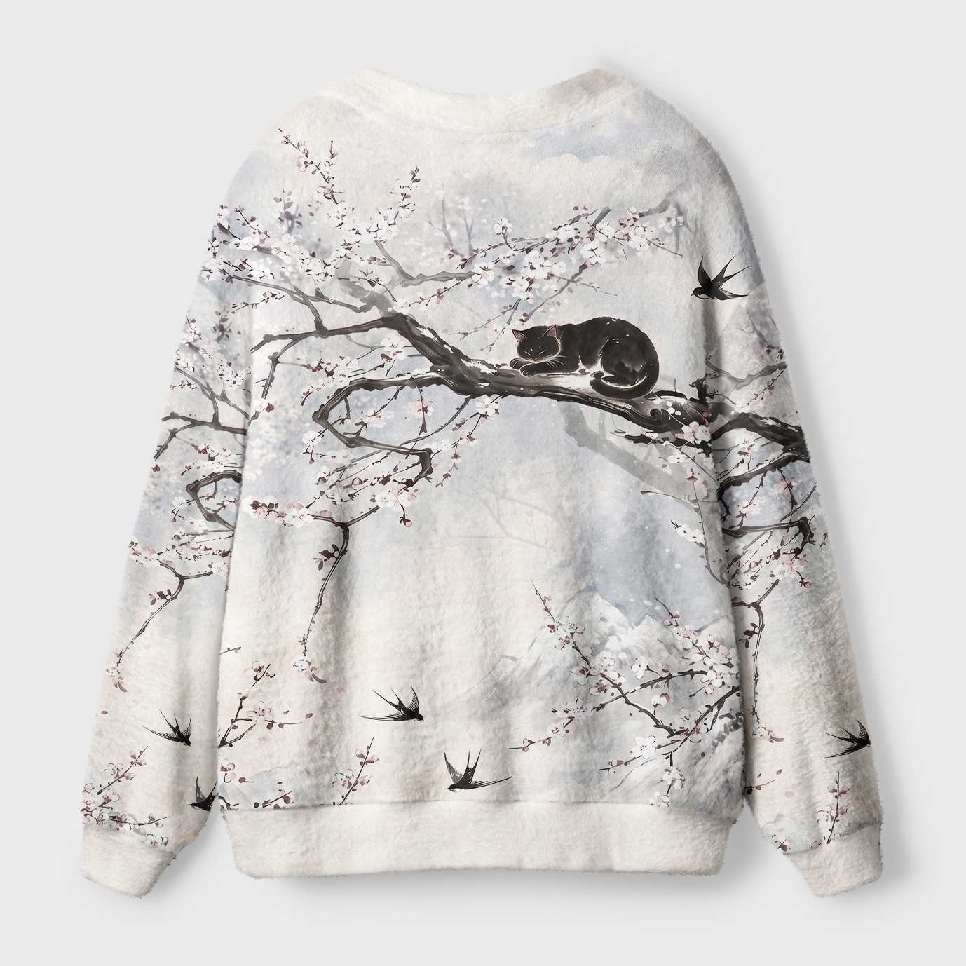 Tokyo-Tiger Oriental Ink Painting Sleeping Black Cat Ugly Cardigan Sweater