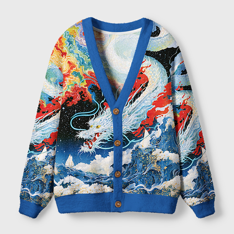 Tokyo-Tiger Celestial Sea Dragon Ugly Cardigan Sweater
