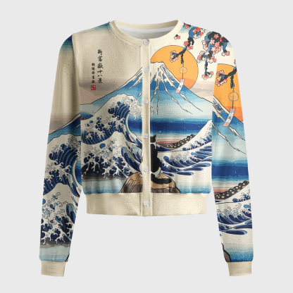 Tokyo-Tiger Cat Looking At The Great Wave Women's Lightweight Cardigan
