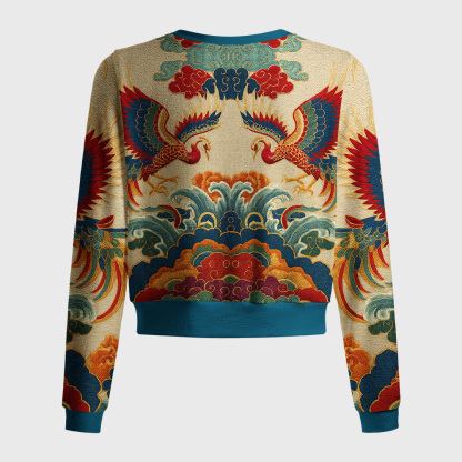 Tokyo-Tiger Vermilion Phoenixes in Brocade Skies Women's Lightweight Cardigan