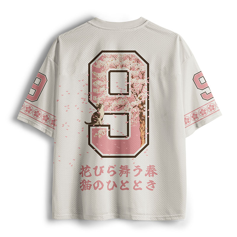 Tokyo-Tiger Cat Gazing At Sakura Mesh Jersey