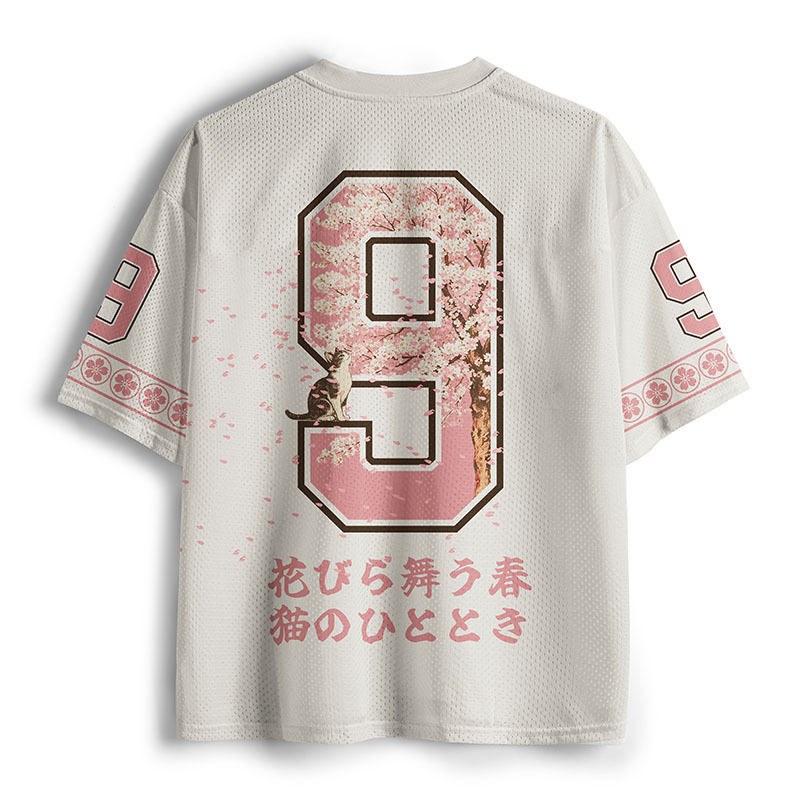 Tokyo-Tiger Cat Gazing At Sakura Mesh Jersey