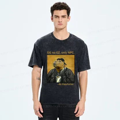 Tokyo-Tiger Confucius Capybara Quote Washed T-Shirt