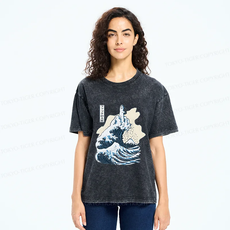 Tokyo-Tiger Angry Waves Washed T-Shirt