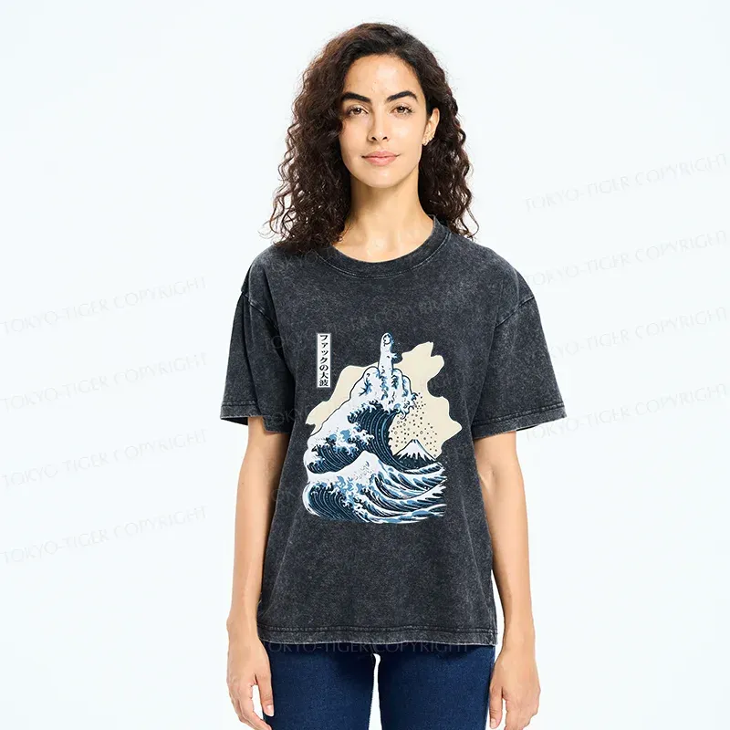 Tokyo-Tiger Angry Waves Washed T-Shirt