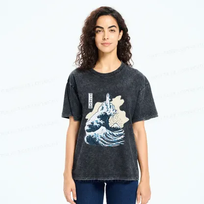 Tokyo-Tiger Angry Waves Washed T-Shirt