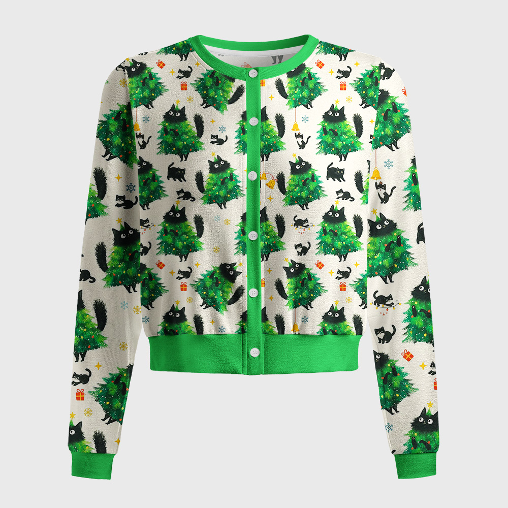 Tokyo-Tiger Christmas Tree Cat Japan Women's Lightweight Cardigan
