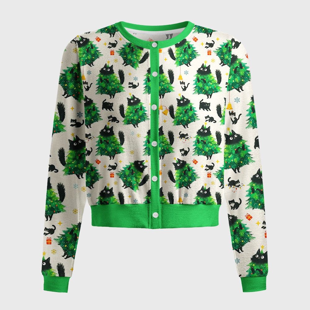 Tokyo-Tiger Christmas Tree Cat Japan Women's Lightweight Cardigan