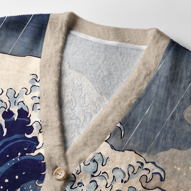 Tokyo-Tiger Japanese Sea Monster Octopus Vintage Wave Ugly Cardigan Sweater