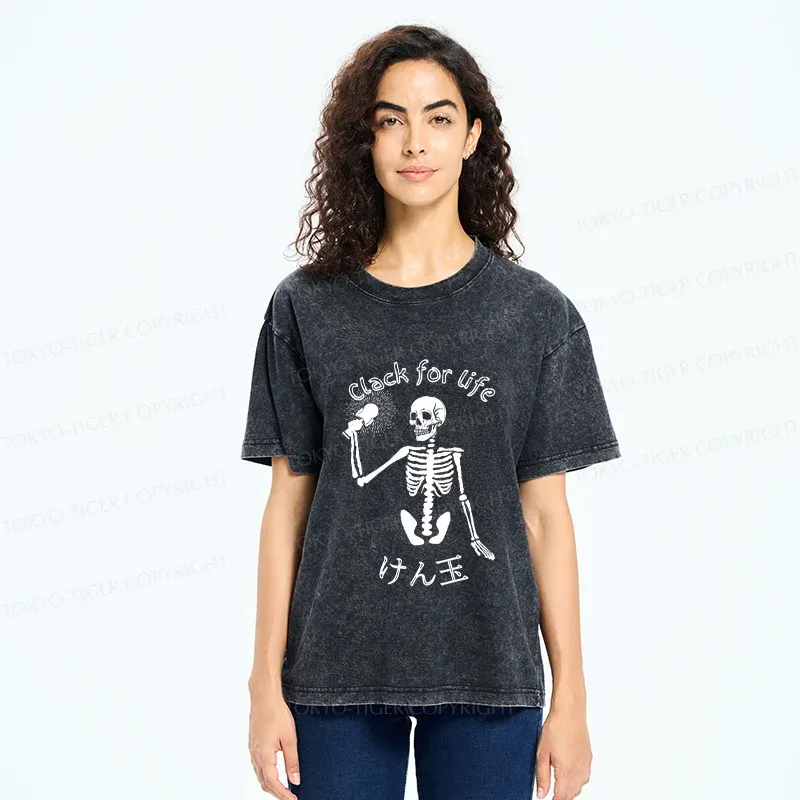 Tokyo-Tiger Skeleton Playing Kendama Washed T-Shirt