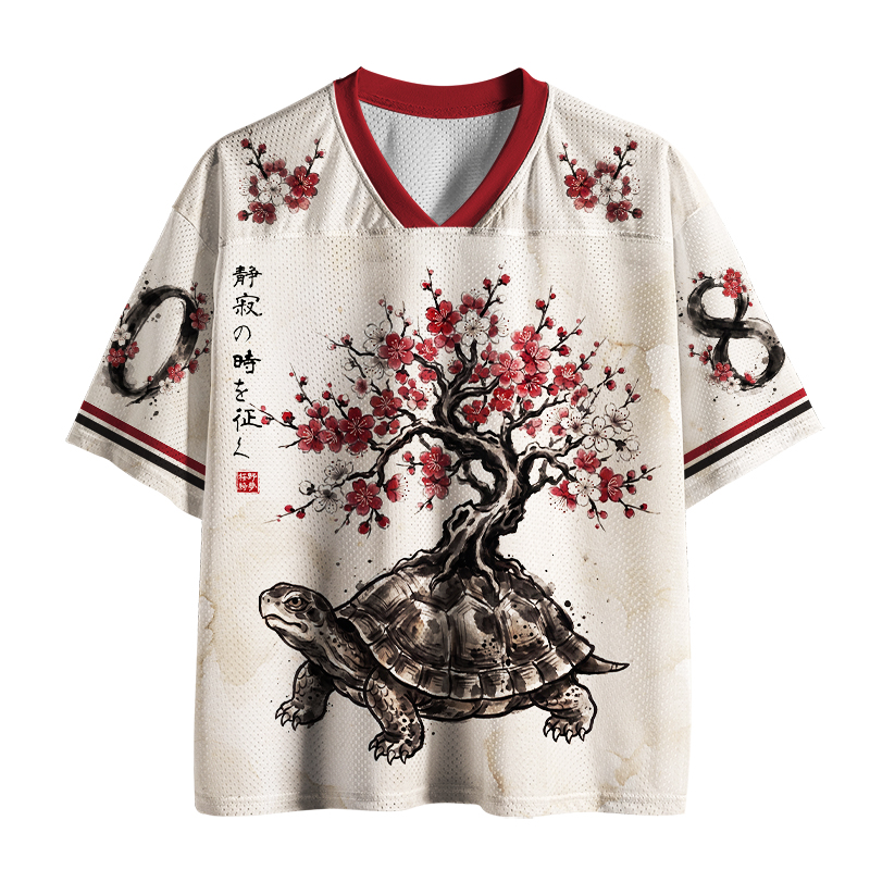 Tokyo-Tiger Vintage Ink Tortoise Plum Tree Art Mesh Jersey