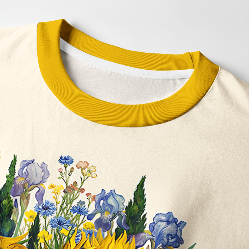 Tokyo-Tiger Floral Van Gogh Fuzzy Eco-Friendly Long Sleeve T-Shirt