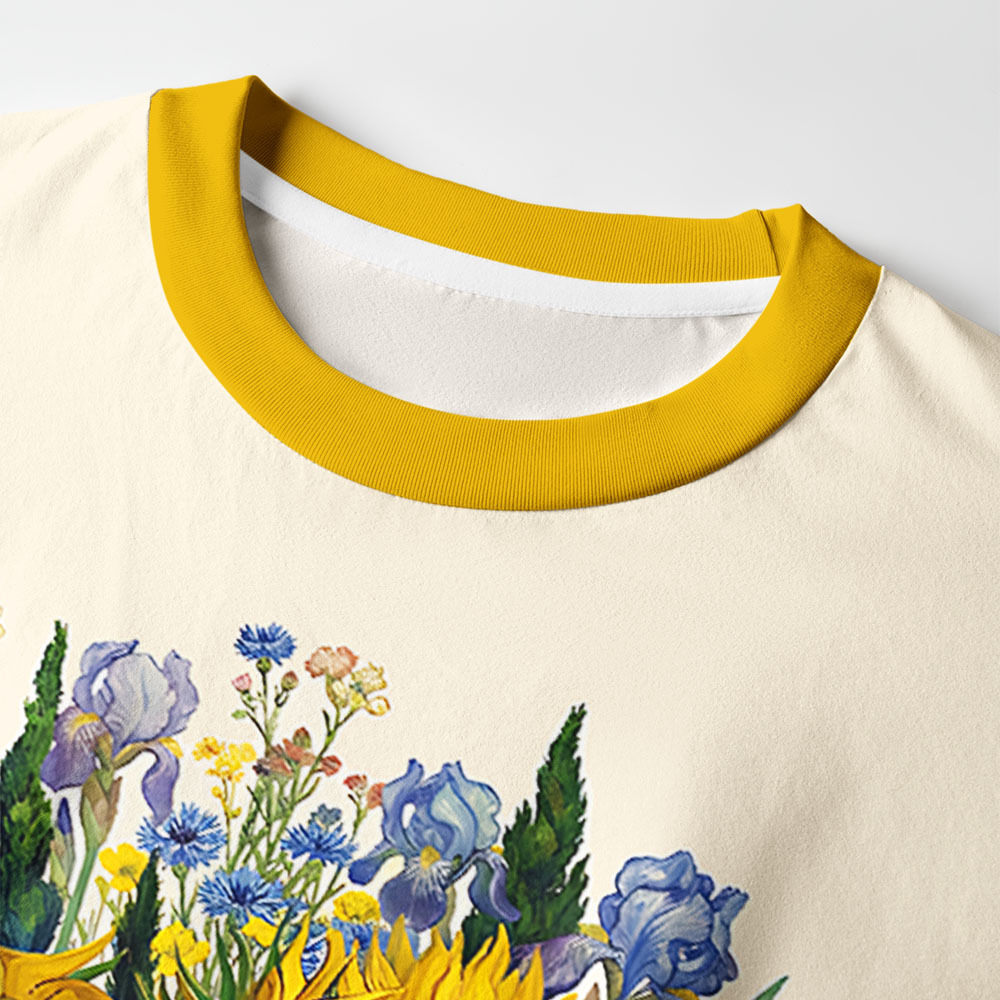 Tokyo-Tiger Floral Van Gogh Fuzzy Eco-Friendly Long Sleeve T-Shirt