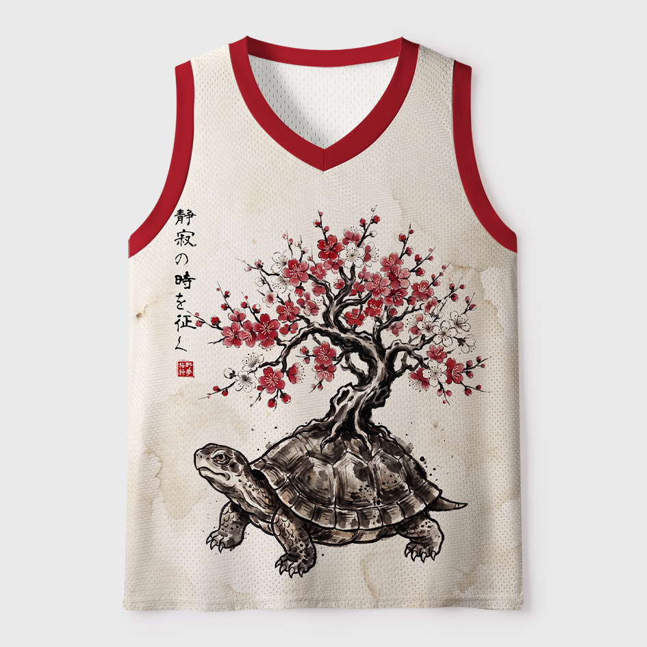 Tokyo-Tiger Vintage Ink Tortoise Plum Tree Art Mesh Tank Top