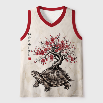Tokyo-Tiger Vintage Ink Tortoise Plum Tree Art Mesh Tank Top
