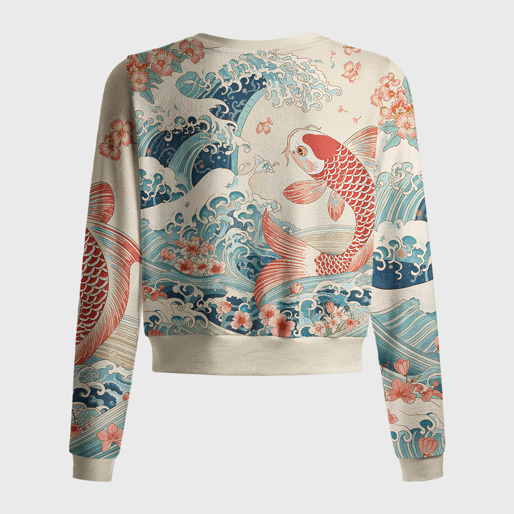 Tokyo-Tiger Koi With Sakura Waves Women's Lightweight Cardigan