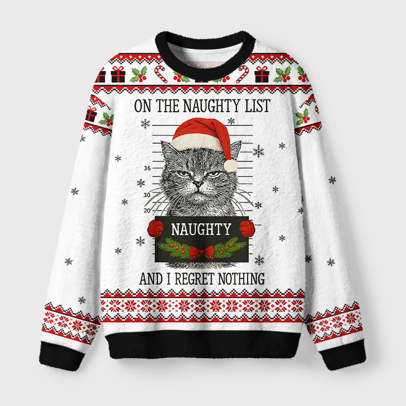 Tokyo-Tiger Christmas Naughty Cat Fuzzy Christmas Ugly Sweatshirt