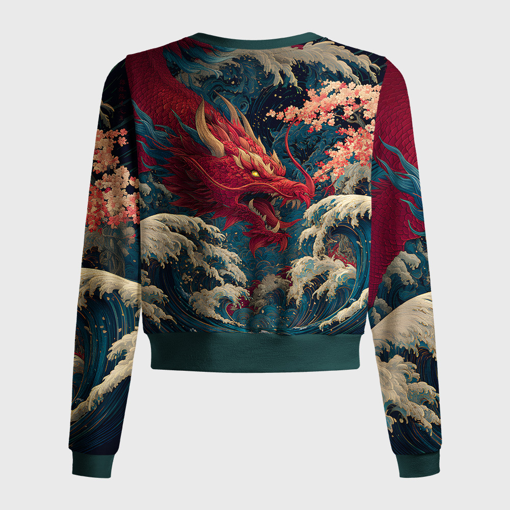 Tokyo-Tiger Red Dragon Ukiyo-e Women's Lightweight Cardigan
