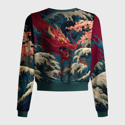 Tokyo-Tiger Red Dragon Ukiyo-e Women's Lightweight Cardigan