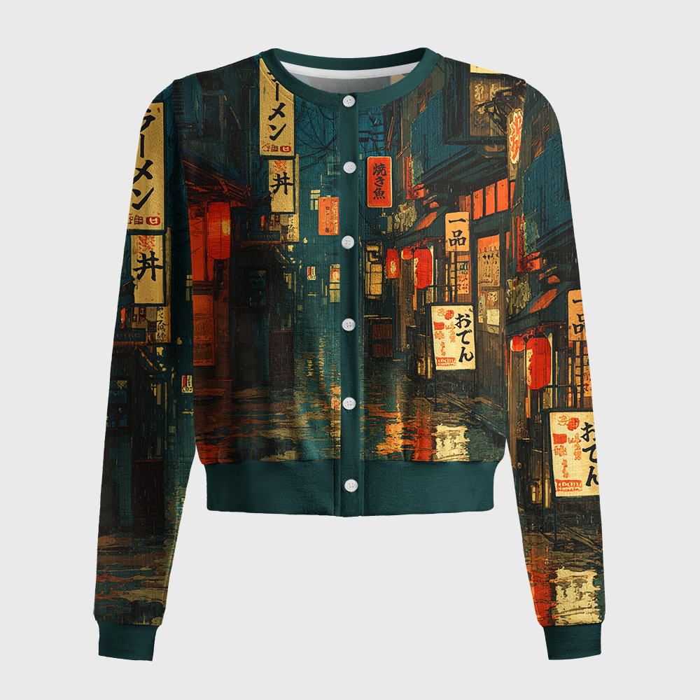 Tokyo-Tiger Retro Japanese Street Scene Women's Lightweight Cardigan