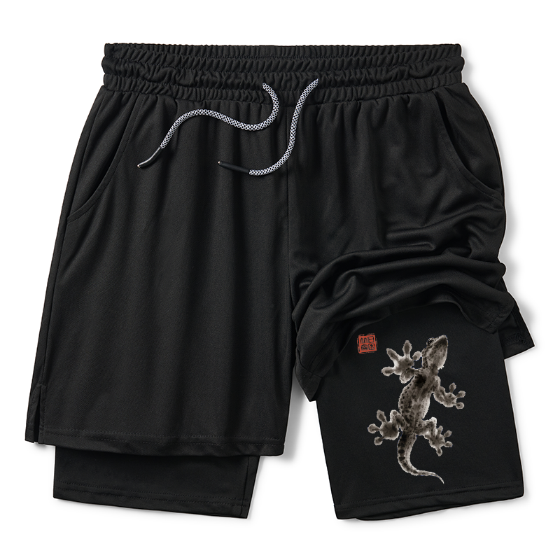 Tokyo-Tiger Minimal Asian Ink Brush Gecko Vibe Training Shorts