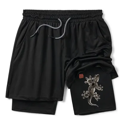 Tokyo-Tiger Minimal Asian Ink Brush Gecko Vibe Training Shorts