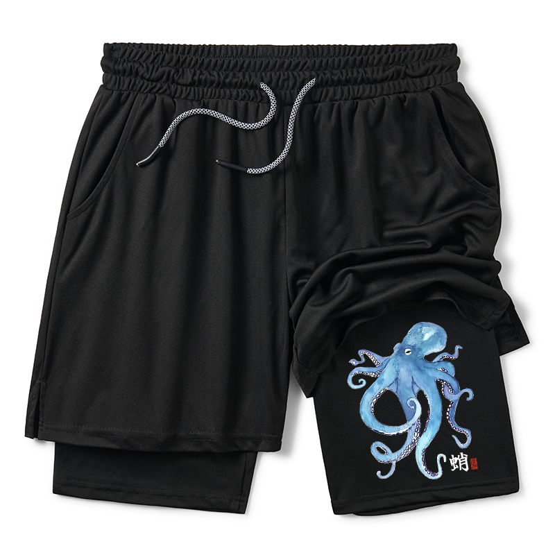 Tokyo-Tiger Watercolor Blue Octopus Training Shorts