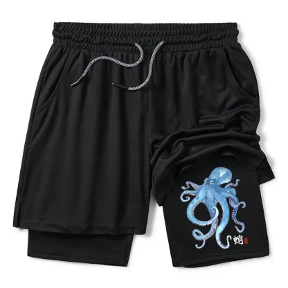 Tokyo-Tiger Watercolor Blue Octopus Training Shorts