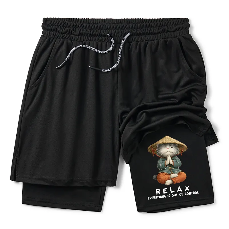 Tokyo-Tiger Zen Relax Cat Graphic Training Shorts Sale