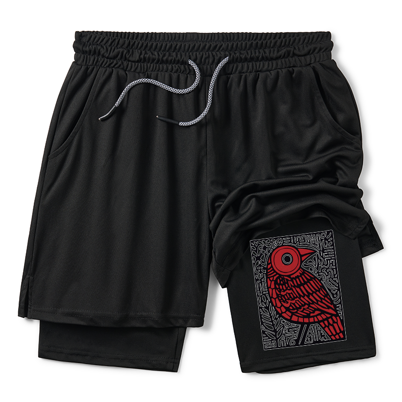 Tokyo-Tiger Retro Woodblock Bird Training Shorts