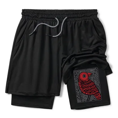 Tokyo-Tiger Retro Woodblock Bird Training Shorts