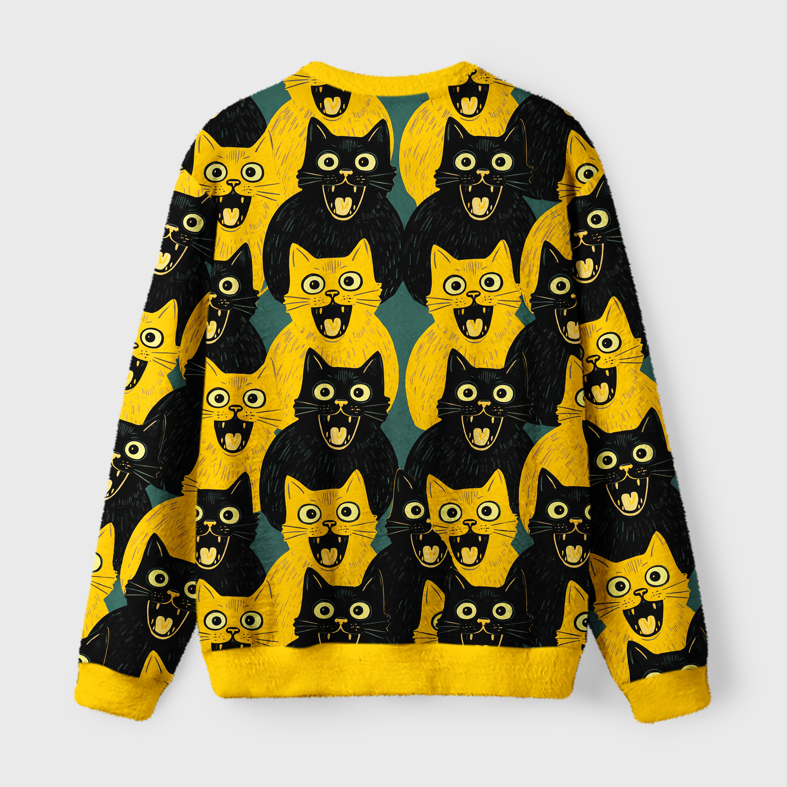 Tokyo-Tiger Yellow Cat And Black Cat Fuzzy Christmas Ugly Sweatshirt