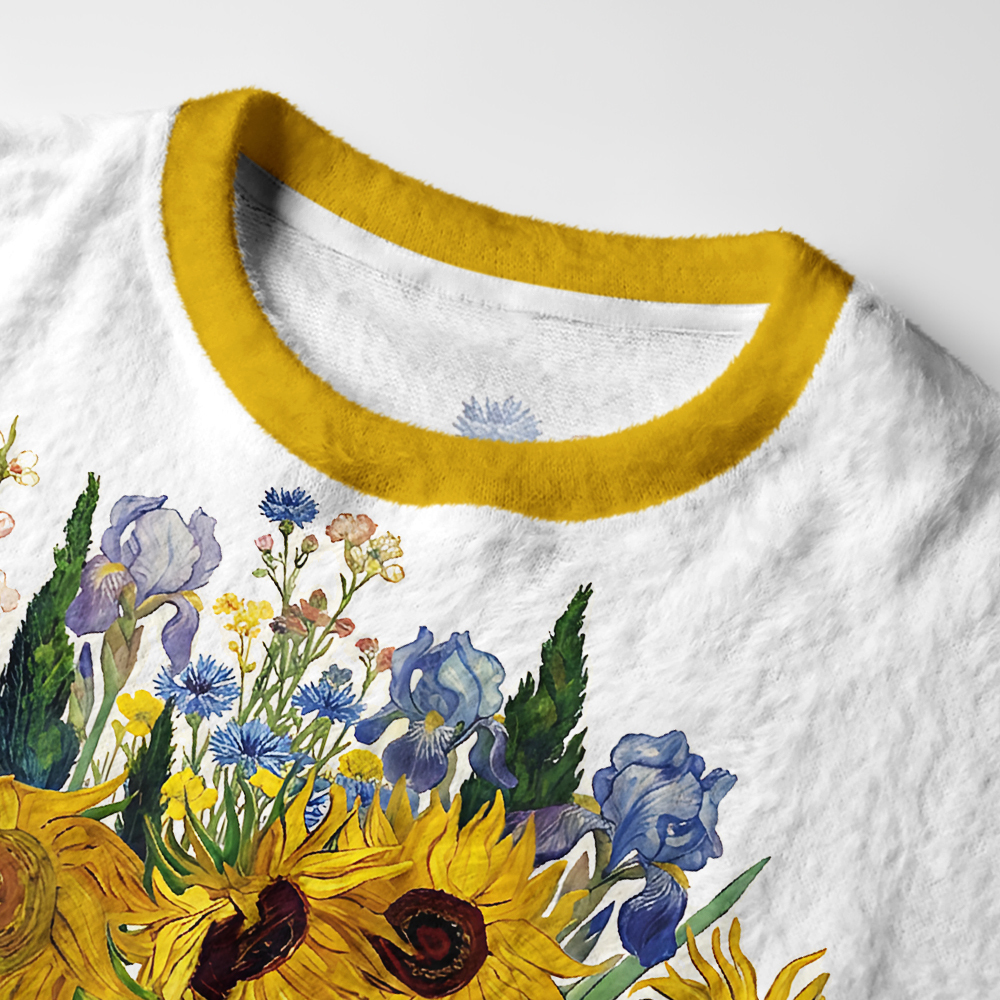 Tokyo-Tiger Floral Van Gogh White Version Fuzzy Christmas Ugly Sweatshirt