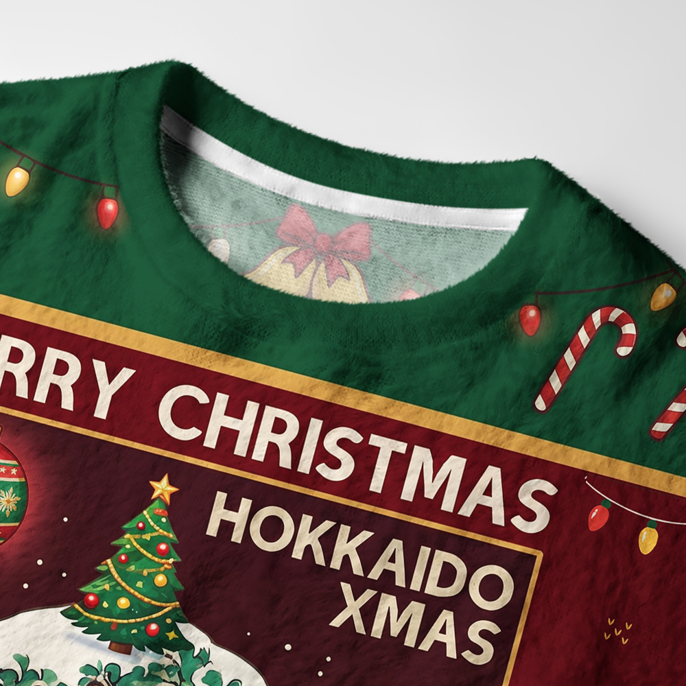 Tokyo-Tiger Hokkaido Xmas Japanese Art Fuzzy Christmas Ugly Sweatshirt