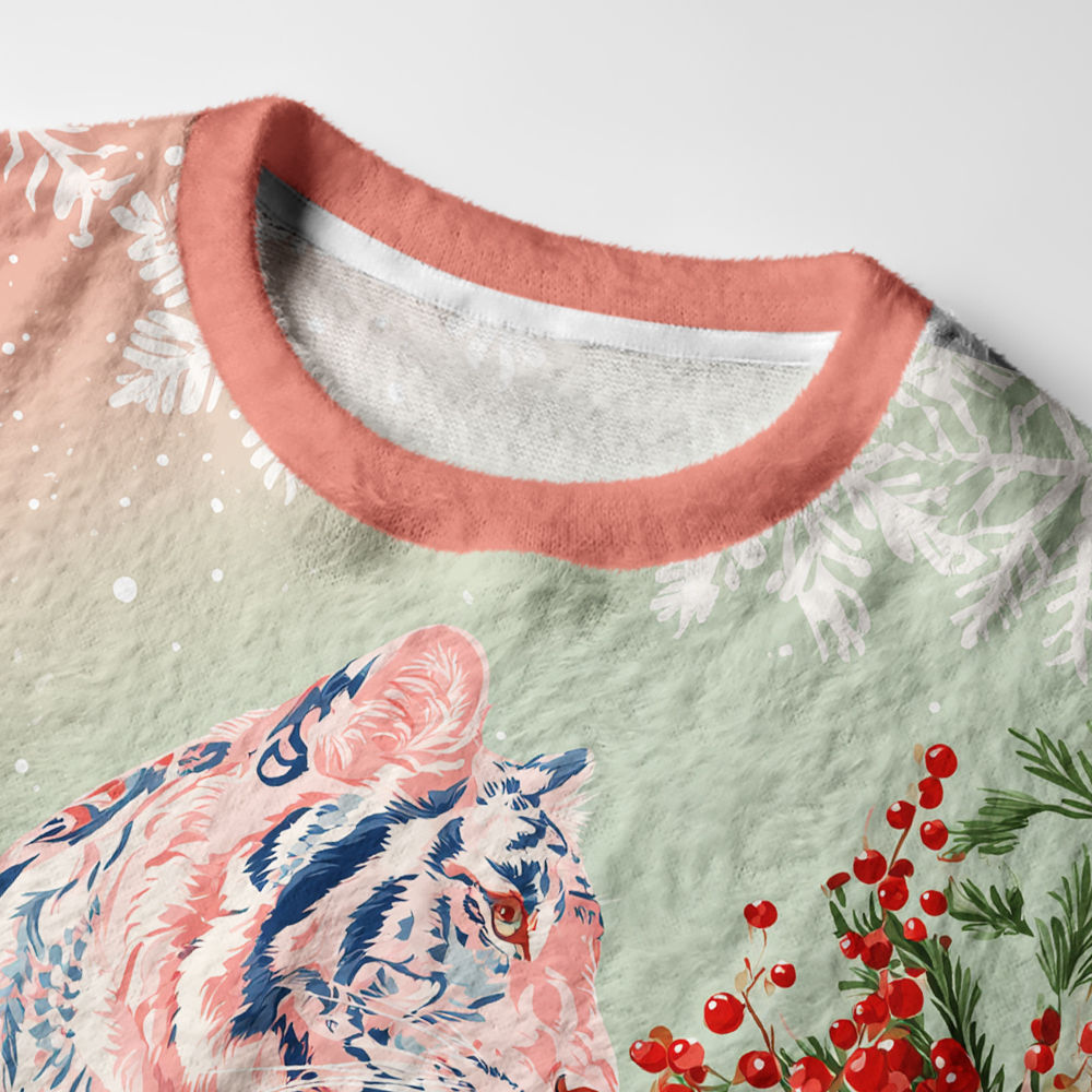 Tokyo-Tiger Festive Tiger Fuzzy Christmas Ugly Sweatshirt