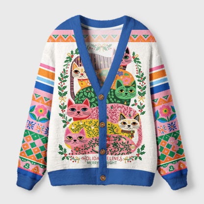 Tokyo-Tiger Funny Cat：The Cat Stack Fuzzy Christmas Ugly Cardigan Sweater