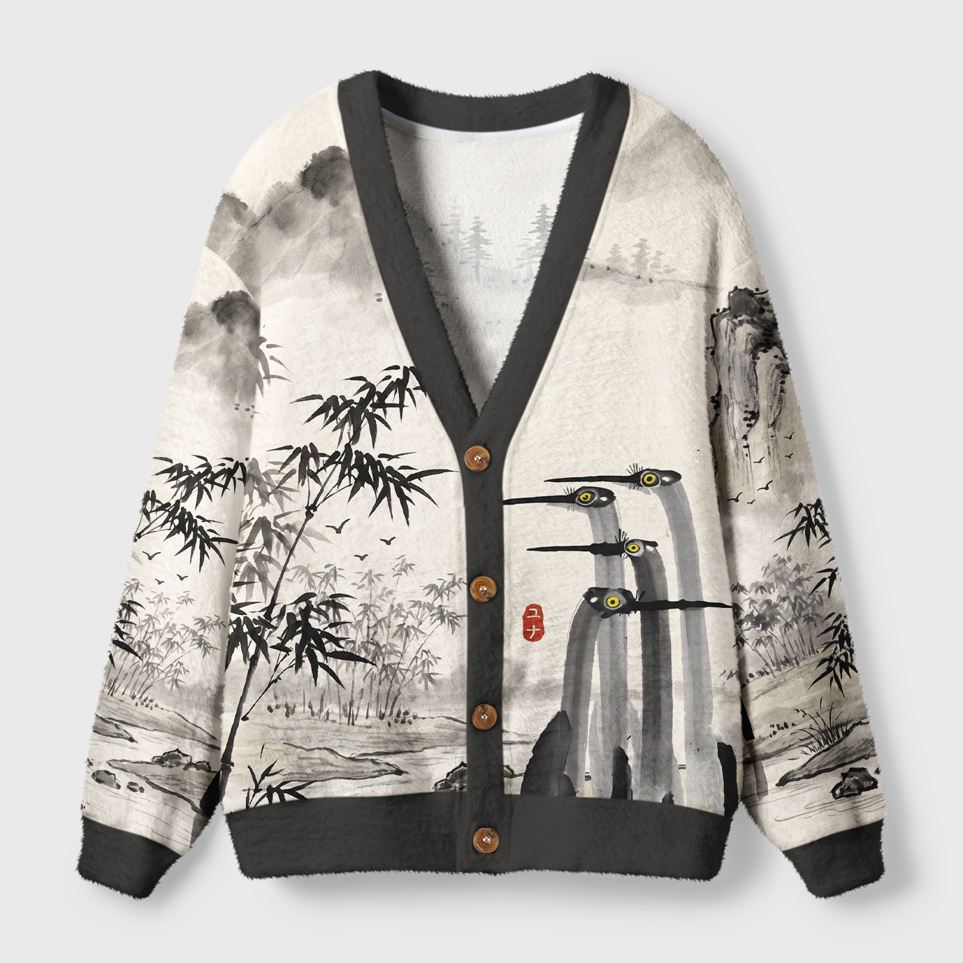 Tokyo-Tiger Japanese Crane Poster Ugly Cardigan Sweater