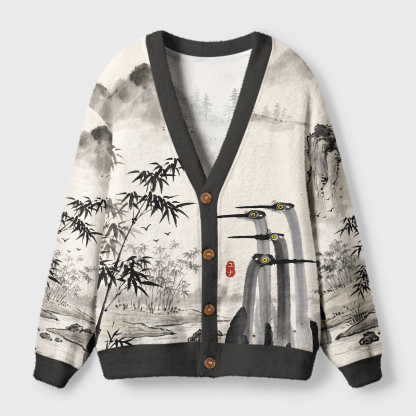 Tokyo-Tiger Japanese Crane Poster Ugly Cardigan Sweater