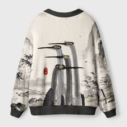 Tokyo-Tiger Japanese Crane Poster Ugly Cardigan Sweater