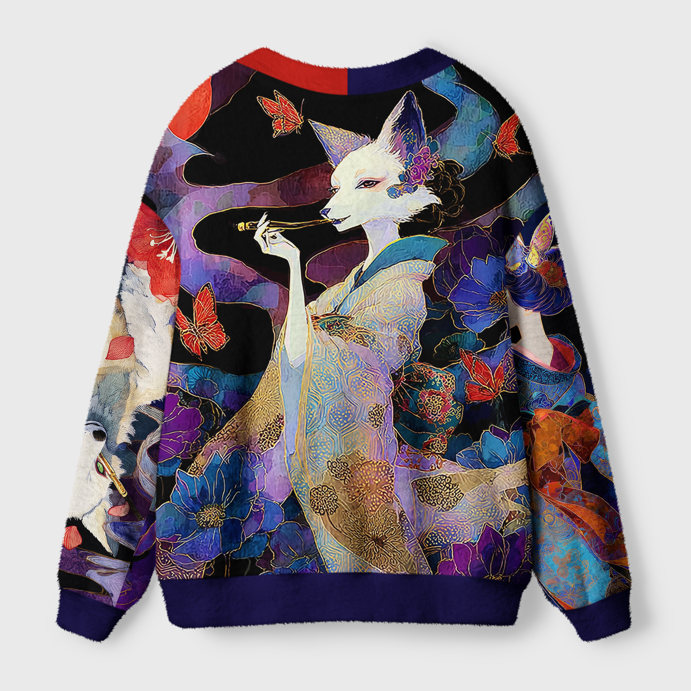 Tokyo-Tiger Kitsune’s Enchanted Blossoms Ugly Cardigan Sweater