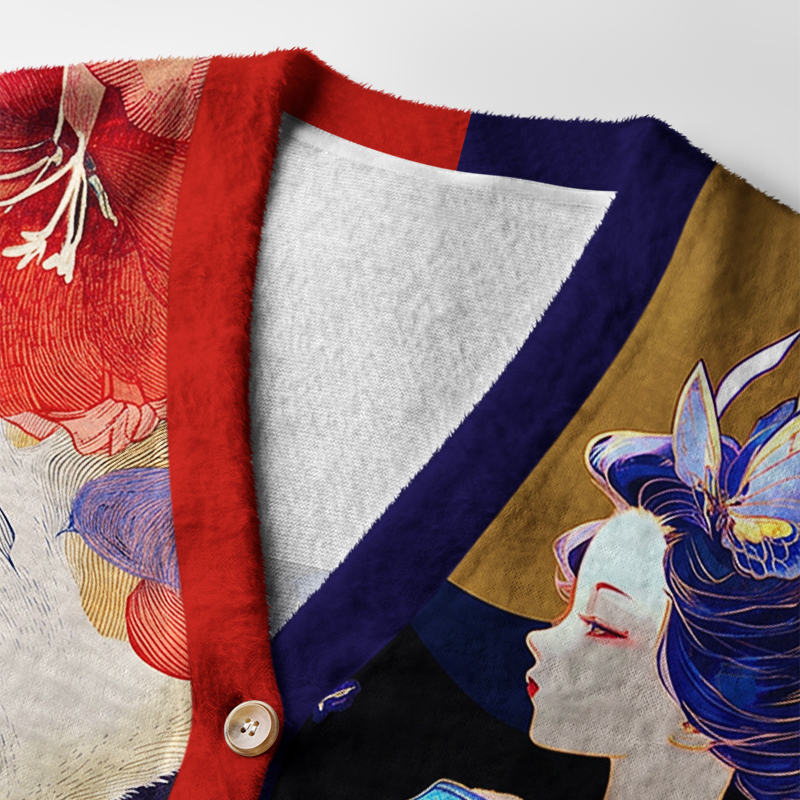 Tokyo-Tiger Kitsune’s Enchanted Blossoms Ugly Cardigan Sweater
