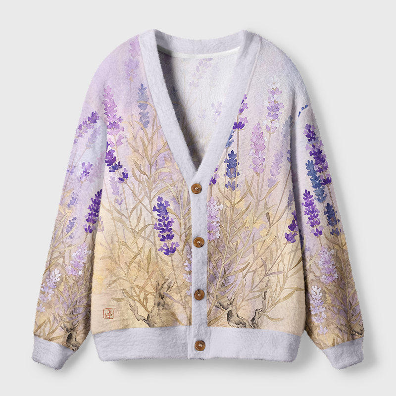 Tokyo-Tiger Vintage Lavender Art Ugly Cardigan Sweater
